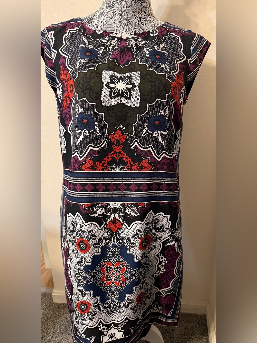 Banana Republic Shift Dress Womens Black Purple Floral Print Capped Sleeve Sz 6